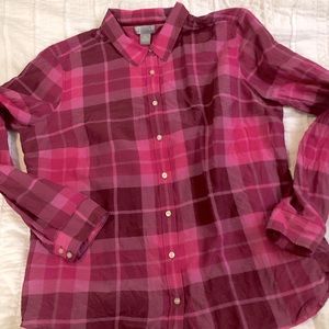 pink plaid silk blend button down